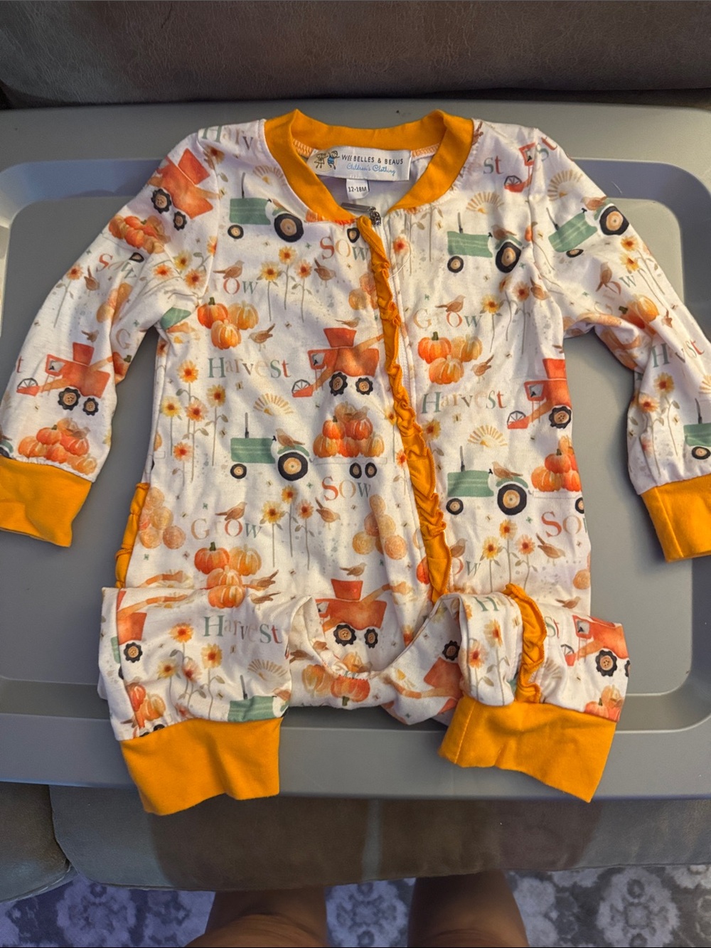 Harvest Tractor Pumpkin Kids Pajama Set - Orange Trim